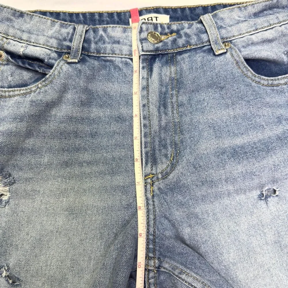 oat new york denim long line distressed high-rise bermuda shorts size 28”